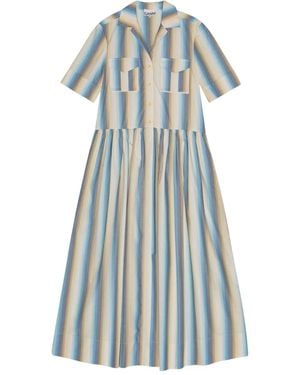 Ganni Striped Button-Up Shirt Dress - Blue