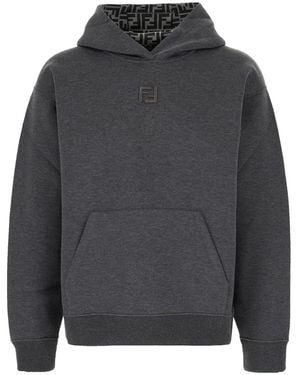Fendi Embroidered-Logo Hoodie - Grey