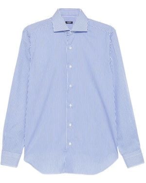 Barba Napoli Vertical-Stripe Poplin Shirt - Blue