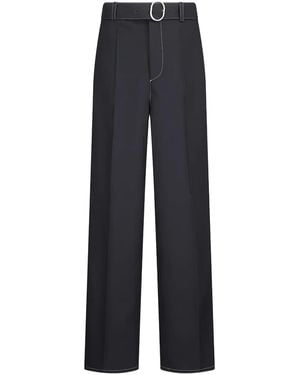 Jil Sander Belted Contrast-Stitching Trousers - Blue