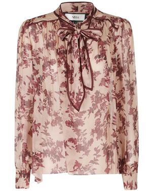Nissa Silk-Blend Floral-Print Top - Pink
