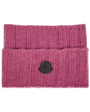 Moncler Ribbed Logo Patch Beanie Hat - Purple