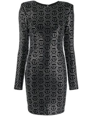Philipp Plein Sequin-Embellished Monogram Mini Dress - Black