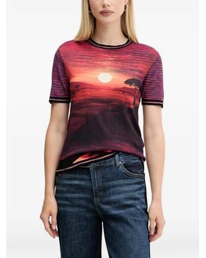 Desigual Sunset-Print T-Shirt - Red