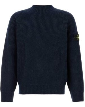 Stone Island Gerippter Pullover Mit Logo-Patch - Blau