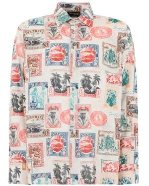 Billionaire Stamp-Print Linen Shirt - White