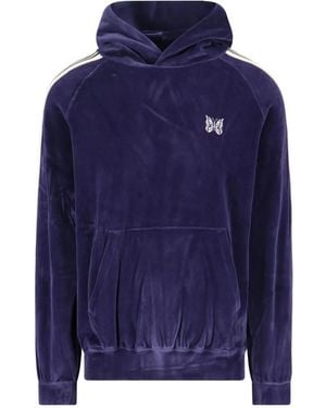 Needles Logo-Embroidered Striped Hoodie - Blue