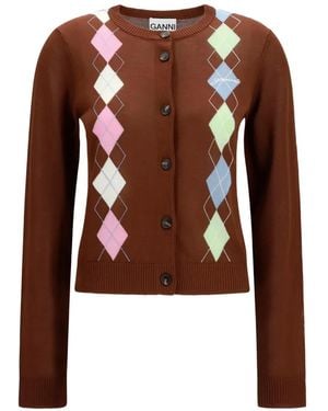 Ganni Cardigan À Motif De Losanges - Marron