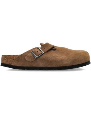 Birkenstock Buckled Suede Flat Mules - Brown