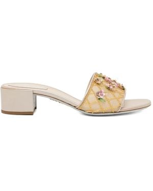 Rene Caovilla Floral Appliquéd Heeled Sandals - Metallic