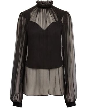 Nina Ricci High-Neck Ruffled Top - Black