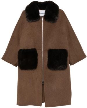 Ava Adore Fur-Trimmed Patch-Pocket Coat - Brown