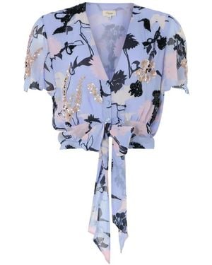 Temperley London Maisie Sequin-Embellished Floral-Print Blouse - Blue