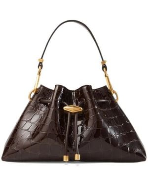 Jimmy Choo Cinch Small Croc-Embossed Leather Shoulder Bag - Brown