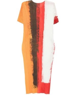 Pleats Please Issey Miyake Geplooide Midi-Jurk Met Geverfd Effect - Oranje