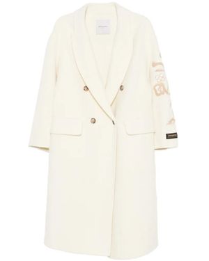 ERMANNO FIRENZE Floral-Embroidered Double-Breasted Coat - White