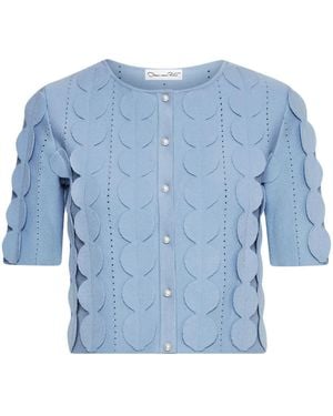 Oscar de la Renta Geometric Circle Pattern Cardigan - Blue