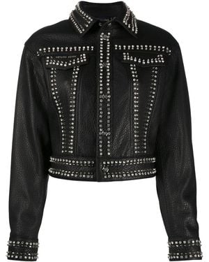 Philipp Plein Leather Skull Biker Jacket - Black