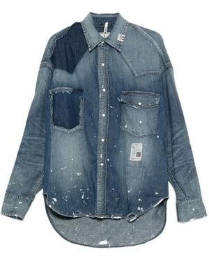 Maison Mihara Yasuhiro Paint-Splatter Patchwork Denim Shirt - Blue