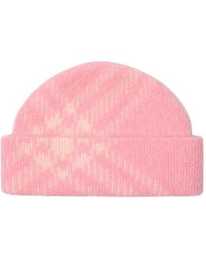 Burberry Check-Pattern Beanie - Pink