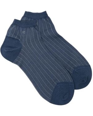 ZEGNA Pinstriped Ankle Socks - Blue