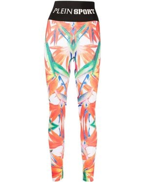 Philipp Plein Floral-Print Stretch Leggings - Red