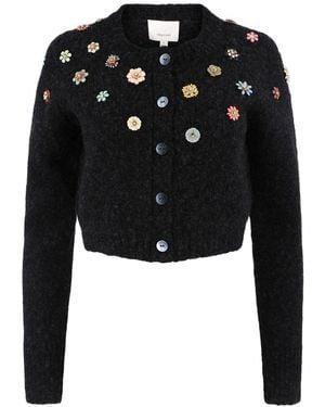 Cinq À Sept Floral Appliqué Cropped Knit Cardigan - Black