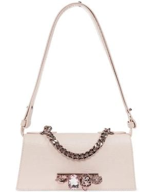 McQueen Mini Jeweled Croc-Effect Shoulder Bag - Pink