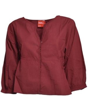 ..,merci Bobble-Trim Elasticated-Waist Blouse - Red