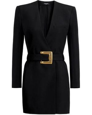 Balmain Kurzes Kleid Mit Gürtel - Schwarz