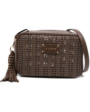 La Carrie Woven Tassel Leather Shoulder Bag - Brown