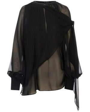 Gianluca Capannolo Draped Long-Sleeve Blouse - Black