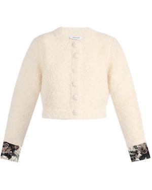 Erdem Bouclé Floral-Trim Cardigan - Natural