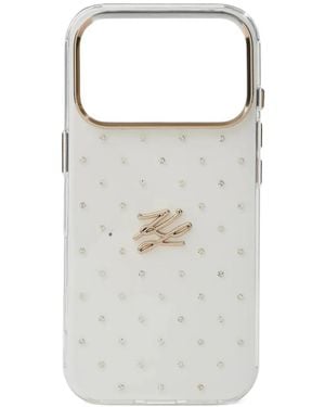 KARL LAGERFELD Autograph Rhinestone Iphone 17 Pro Case - White