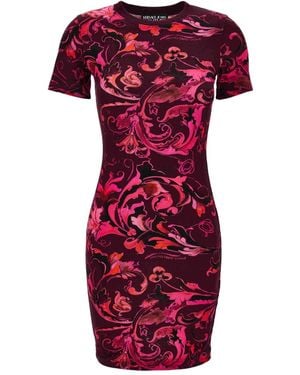 Versace Jeans Couture Floral-Print Short-Sleeve Mini Dress - Red