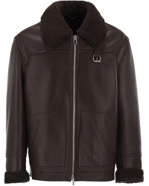 PT Torino Shearling-Trim Leather Jacket - Black