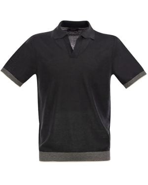 Peserico Ribbed Trim Polo Shirt - Black