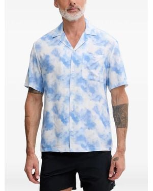 KARL LAGERFELD Monogram-Print Camp-Collar Shirt - Blue