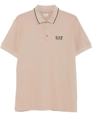 EA7 Logo-Print Point-Collar Polo Shirt - Natural
