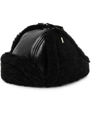 MASTERMIND WORLD Shearling-Trim Leather Pilot Hat - Black