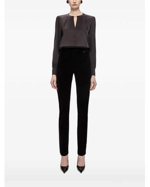 Nissa Satin Viscose V-Neck Top - Black