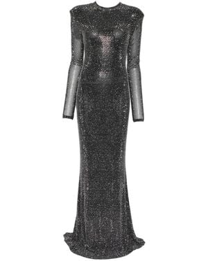 Twentyfourhaitch Crystal-Embellished Long-Sleeve Maxi Dress - Black