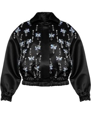 ANOUKI Crystal-Embellished Bomber Jacket - Black