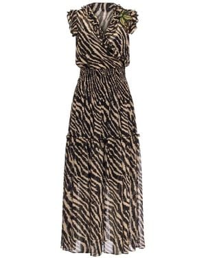 Maison Common Ruffled Zebra-Print Dress - White