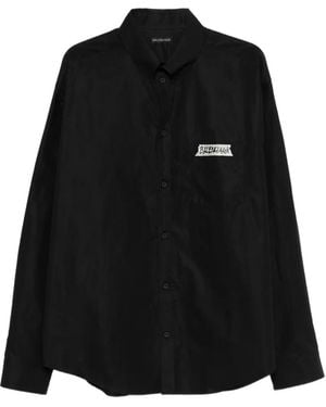 Balenciaga Masking-Tape Long-Sleeve Shirt Large-Fit - Black