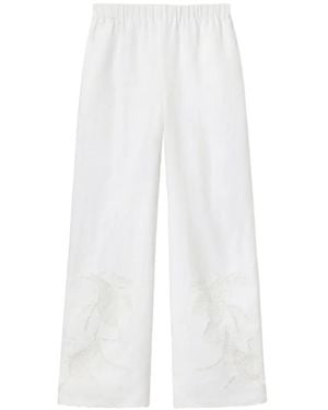 Lafayette 148 New York Riverside Embroidered Palazzo Trousers - White
