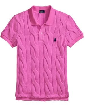 Polo Ralph Lauren Cable-Knit Cotton Polo Shirt - Pink