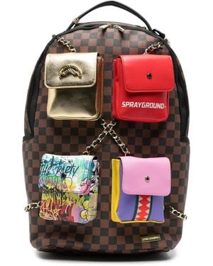 Sprayground Check-Pattern Chain-Link Backpack - Red