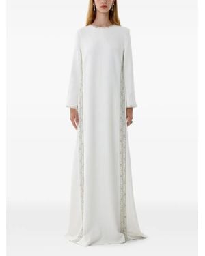 Dina Melwani Crystal-Trim Long-Sleeve Maxi Dress - White