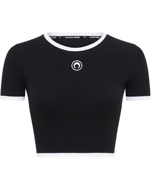 Marine Serre Moon-Logo Ribbed T-Shirt - Blue